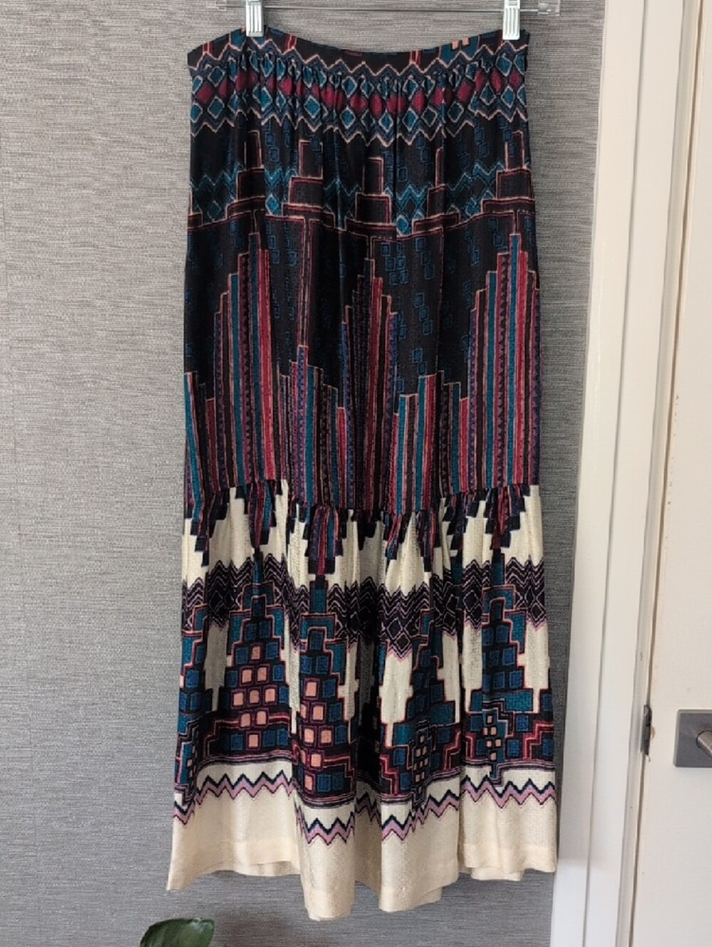 ba&sh Patterned Boho Maxi Skirt in Navy, Purple & Cream - Picture 2 of 4